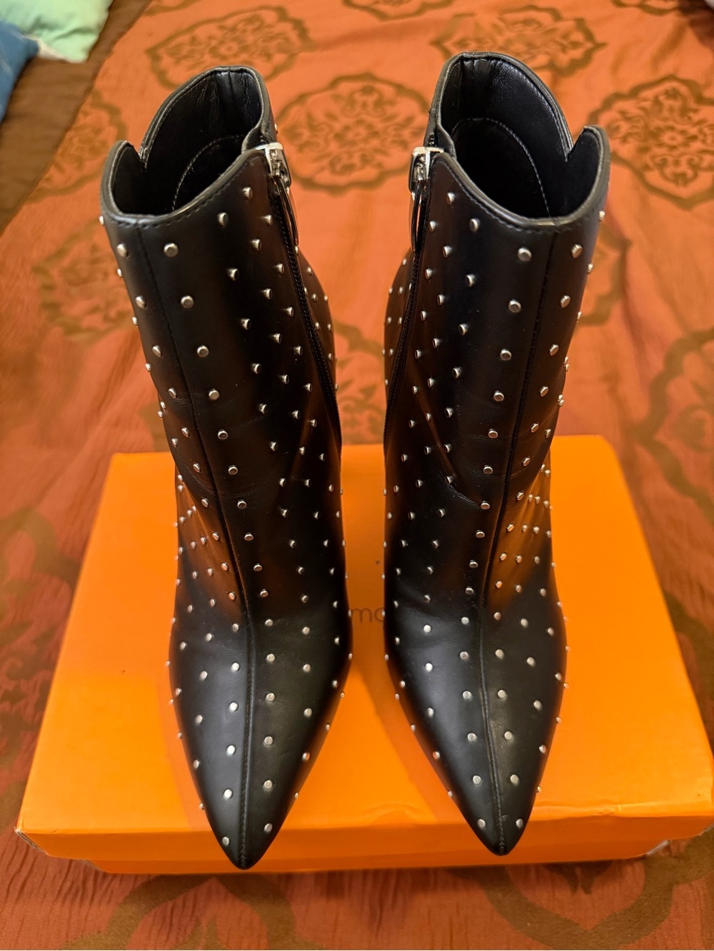 Nine West Black Pointed-Toe Studded Ankle Boots